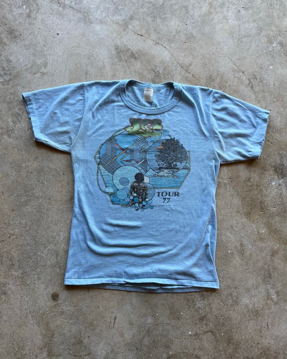 Vintage 'YES' 1977 Tour Rock Band Shirt Light Blue Size Small